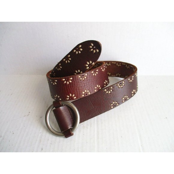 *Aeropostale Brown Leather Belt BOHO Design Jute Stitching Trim - Small main image 6